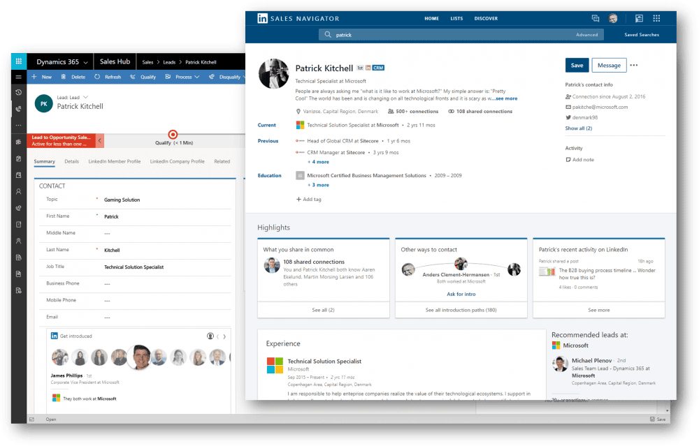 Dynamics 365 sales and linkedIn