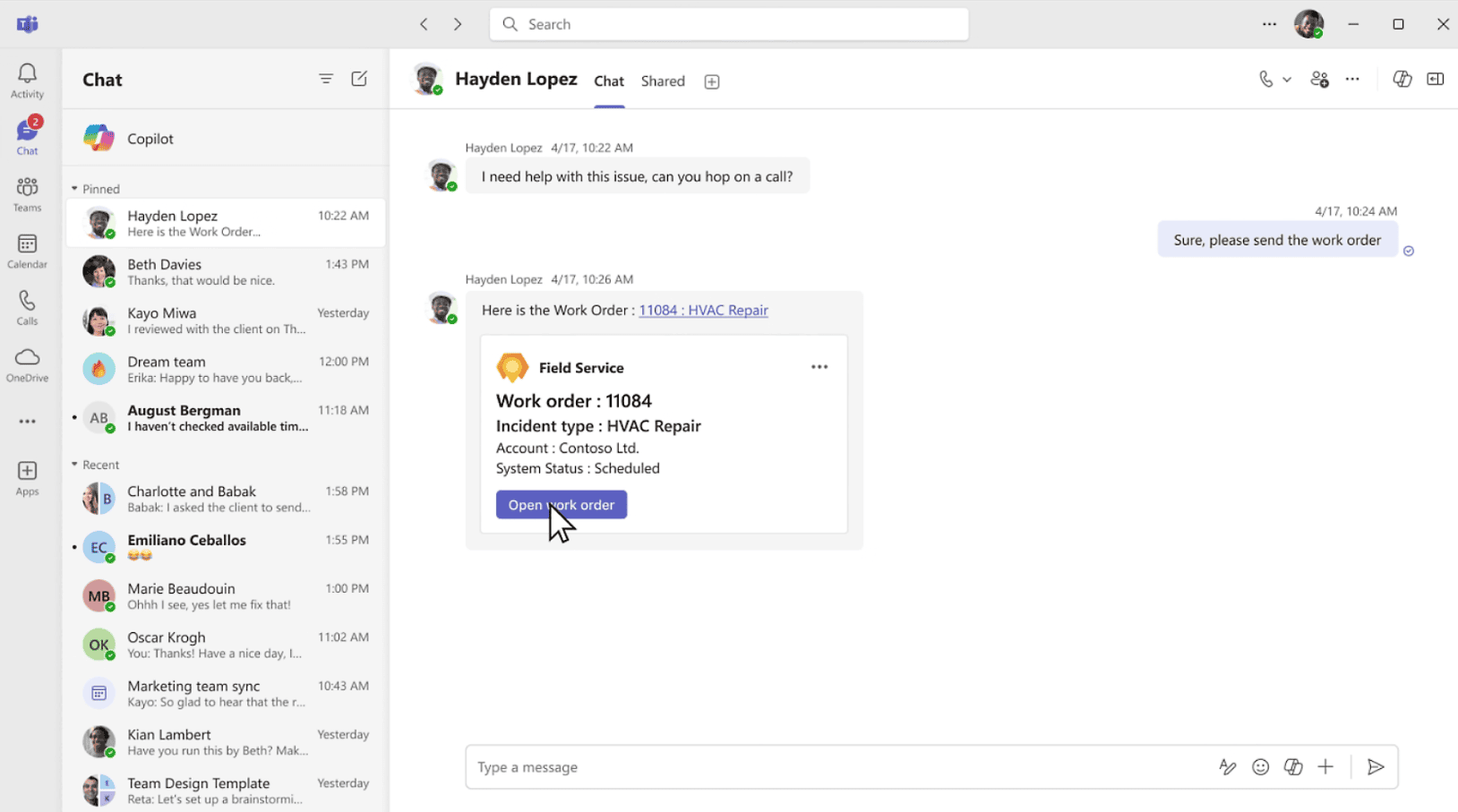 work order in teams in microsoft Maintenance management software