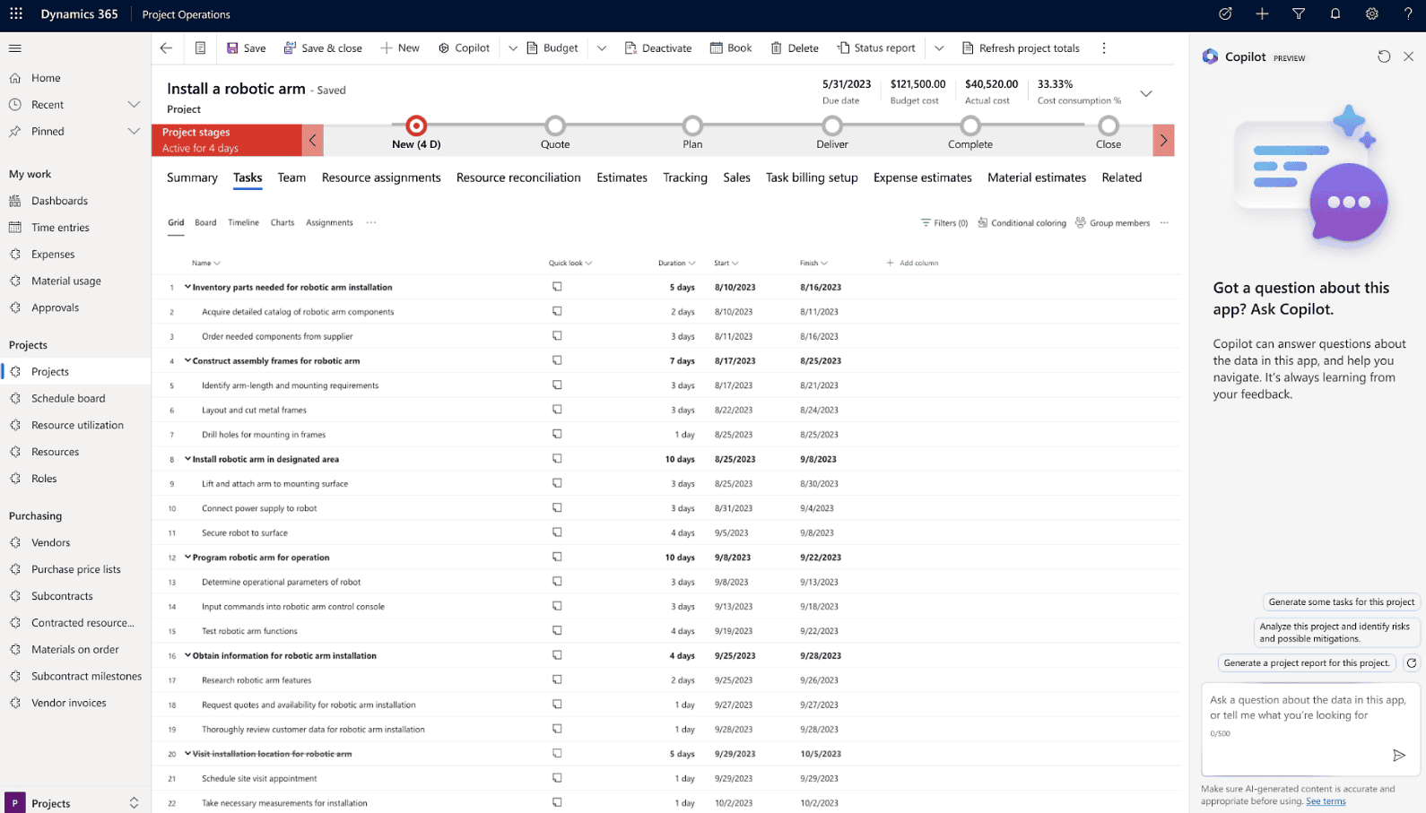 dynamics 365 project operations